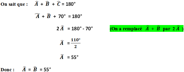 triangle isocèle exemple de rédaction pour calcul mesure d' un angle